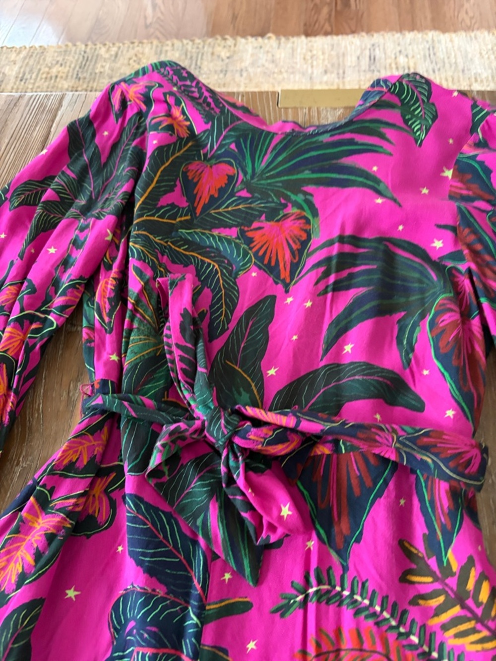 FARM for Anthropology Vibrant Pink Tropical Print Jumpsuit with Tie Waist XS - Picture 2 of 3